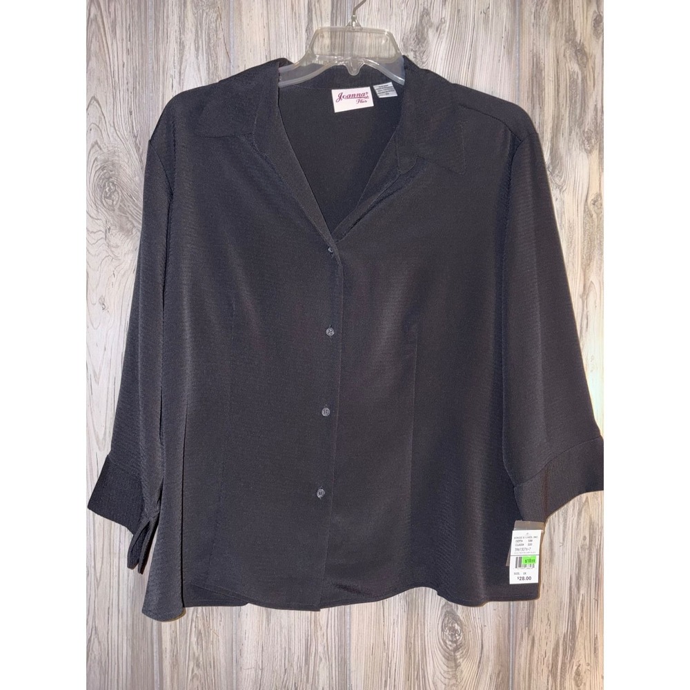 Joanna Plus Womens 2X Black Button Down Blouse 3/4 Sleeve Crepe Top NWT